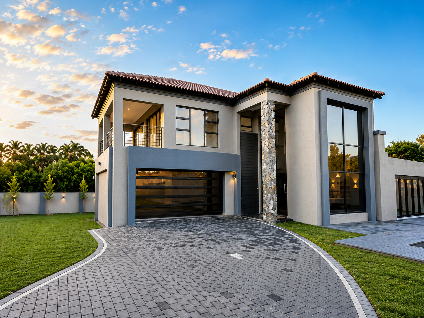 Project 2 front exterior in dusk light